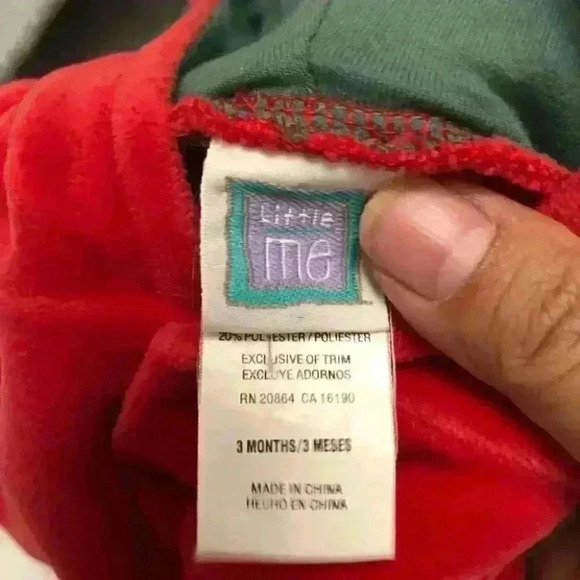 LITTLE ME RED VELOUR MY FIRST CHRISTMAS ONESIE LABELED 3 MONTHS - Picture 3 of 5